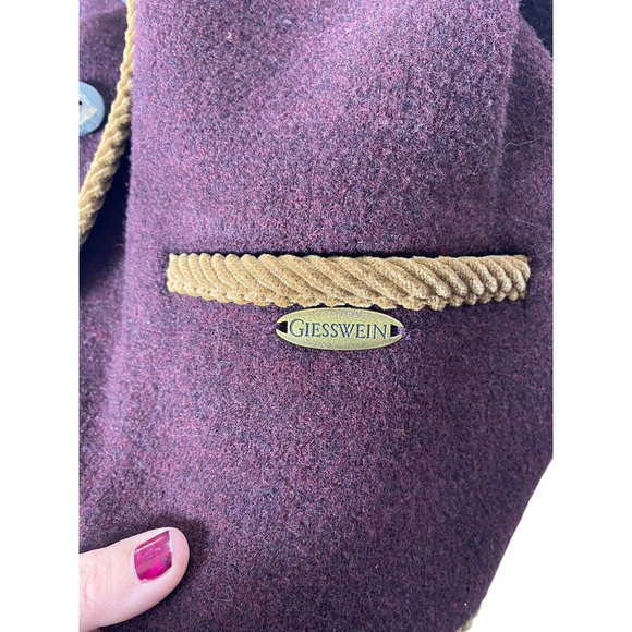Giesswein Boiled Wool Jacket Size 40 US 10 Burgundy Red Preppy Quiet Luxury Coat - Picture 9 of 9